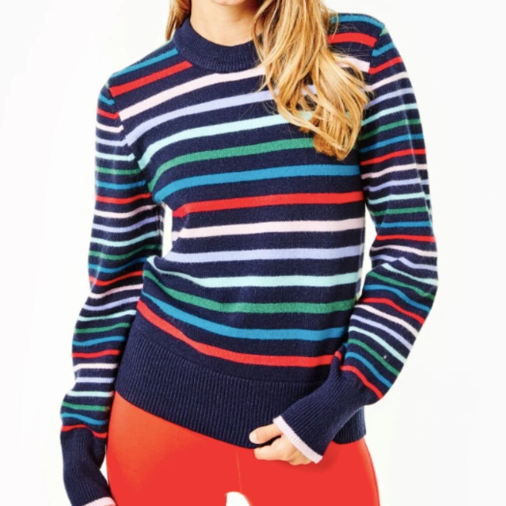 New ADDISON BAY‎ Preppy Navy Striped Ultra Soft Plush Sweater Sz XXS $178